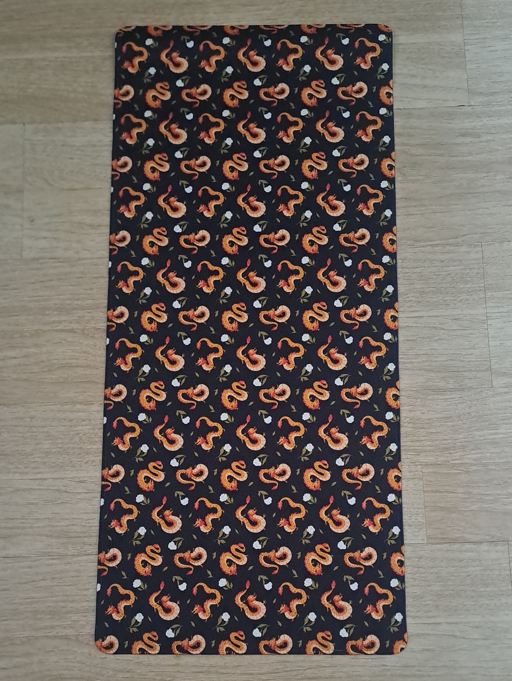 Black and Orange Dragon Print  Desk Mat Pad - Extended Keyboard Mouse Pad.
